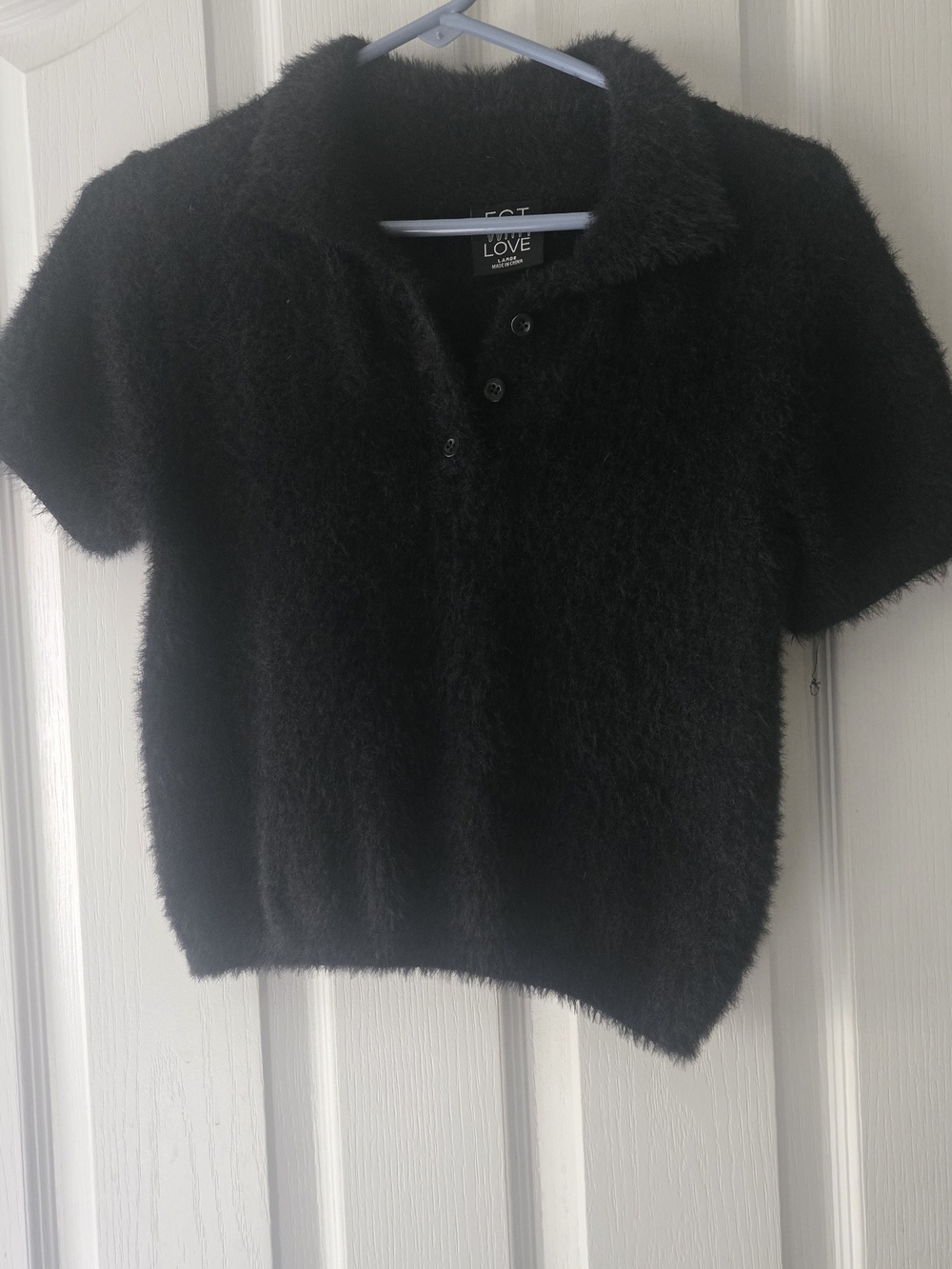 Love Fuzzy Black Short-Sleeve Polo Top